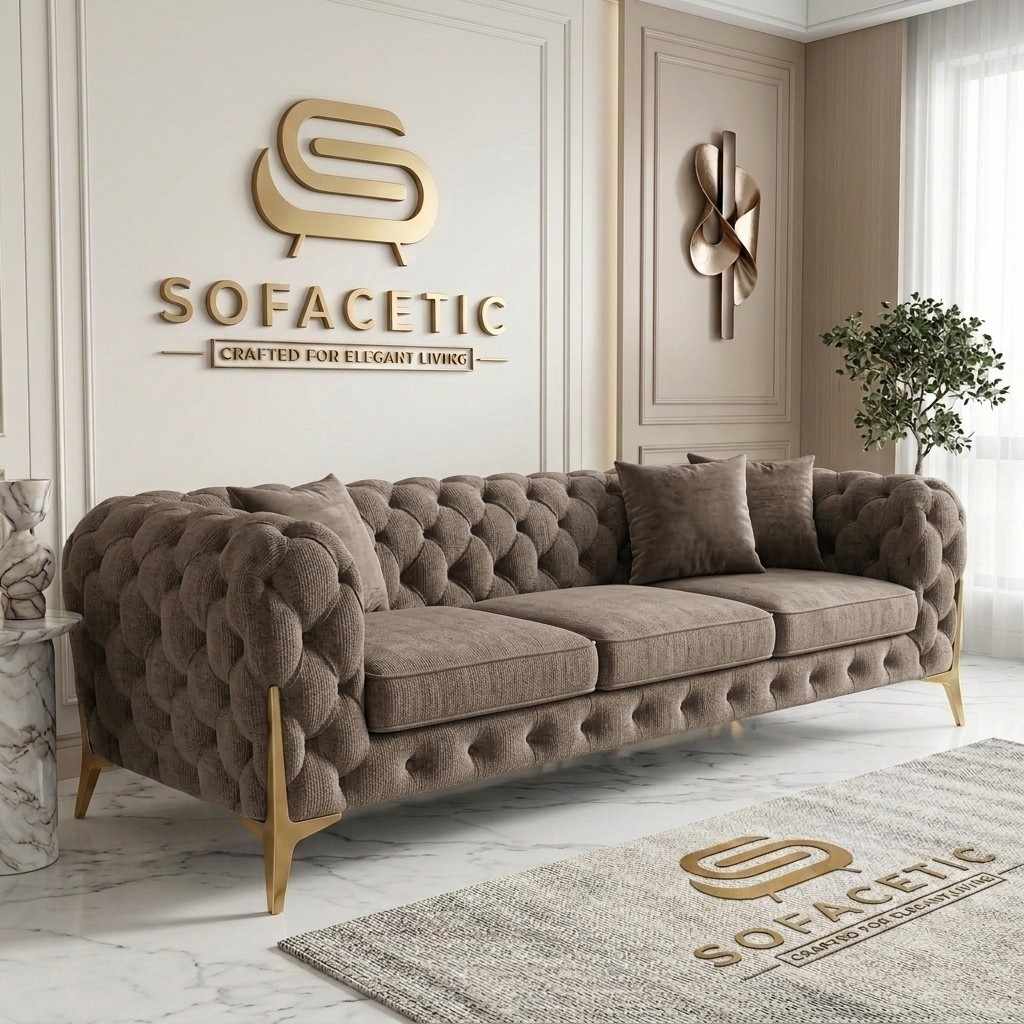 Italian Chenille Fabric Chesterfield Sofa Set