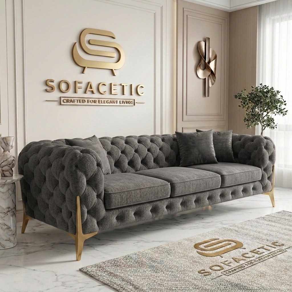 Italian Chenille Fabric Chesterfield Sofa Set