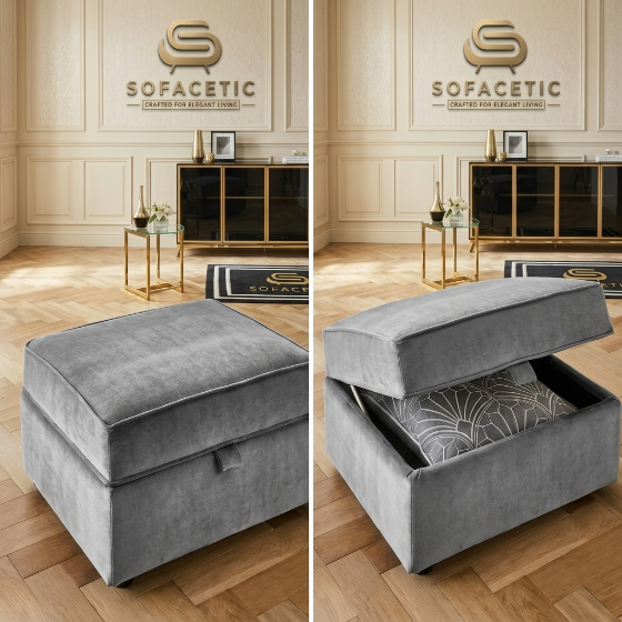 Storage Footstool in Plush Velvet Fabric