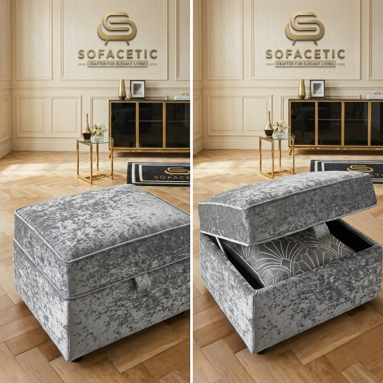 Storage Footstool in Crush Velvet Fabric