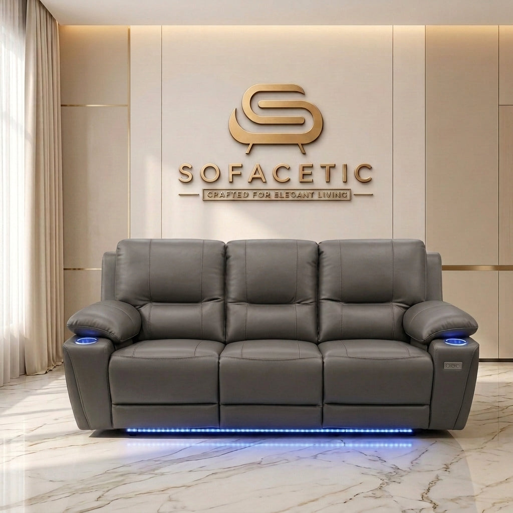 Sara Leather Suite Sofa Grey Set