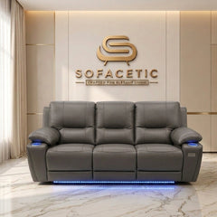 Sara Leather Suite Sofa Grey Set