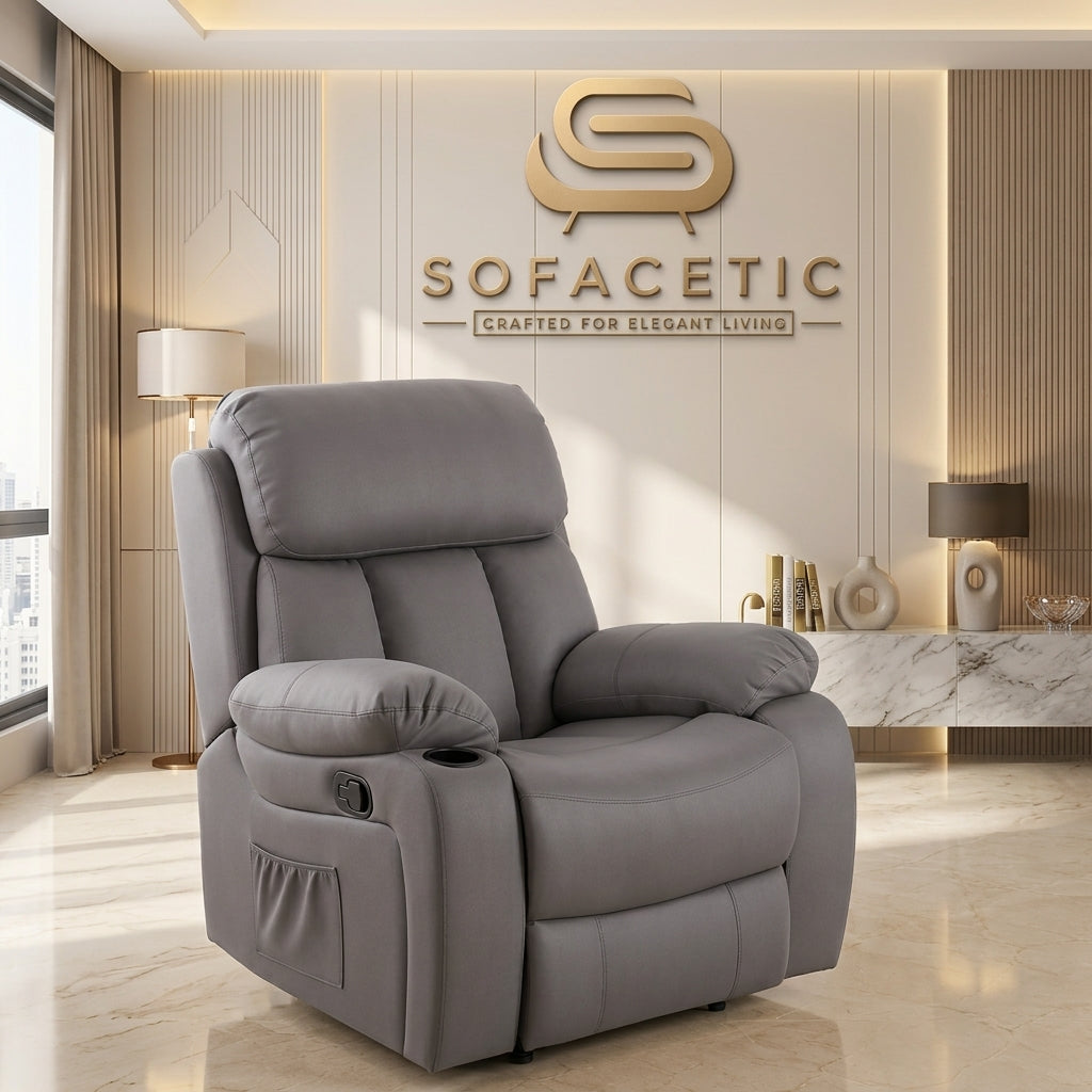 Vancouver Leather Recliner Sofa Grey Set