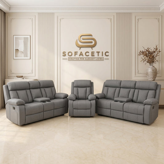 Vancouver Leather Recliner Sofa Grey Set