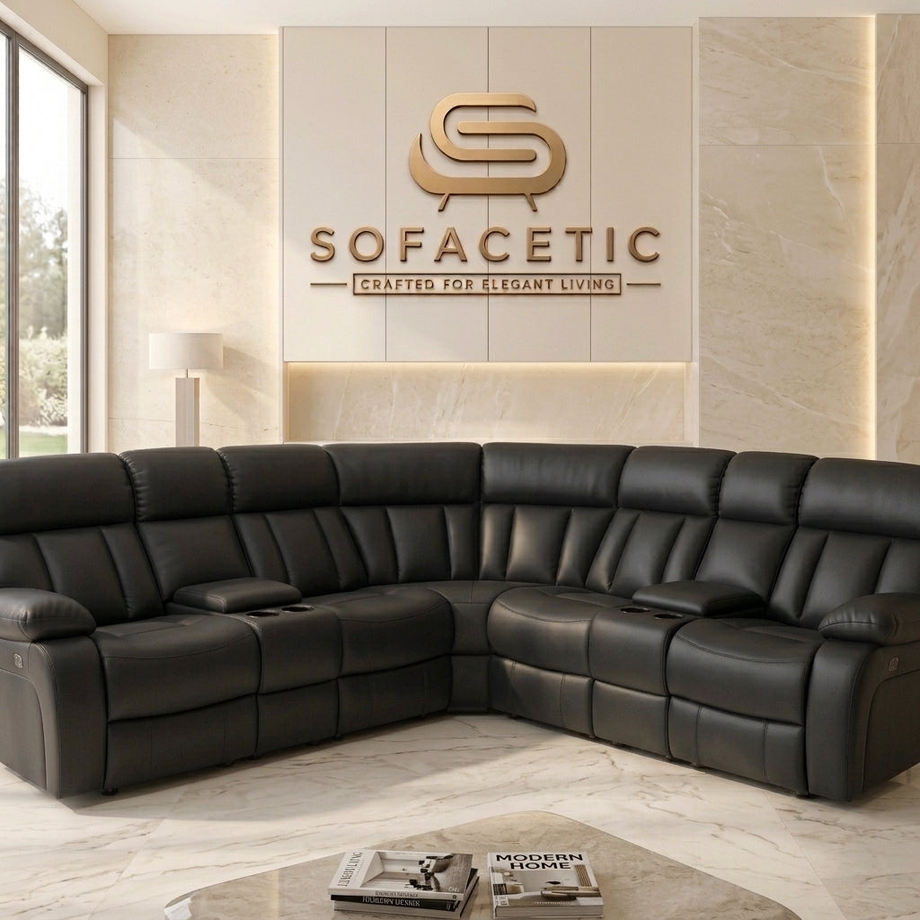Vancouver Leather Recliner Sofa Black Set