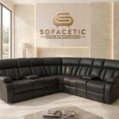 Vancouver Leather Recliner Sofa Black Set