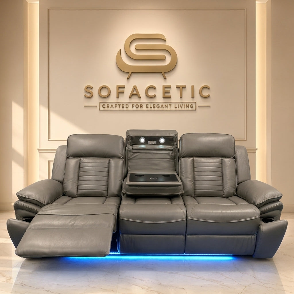 Tuscany Leather Suite Corner  Sofa Grey Set