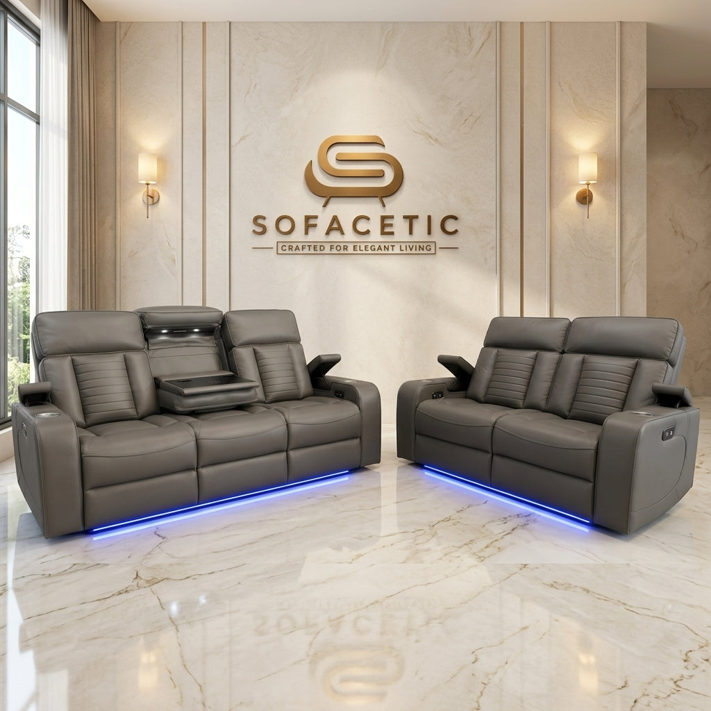 Tuscany Leather Suite Corner  Sofa Grey Set