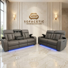 Tuscany Leather Suite Corner  Sofa Grey Set