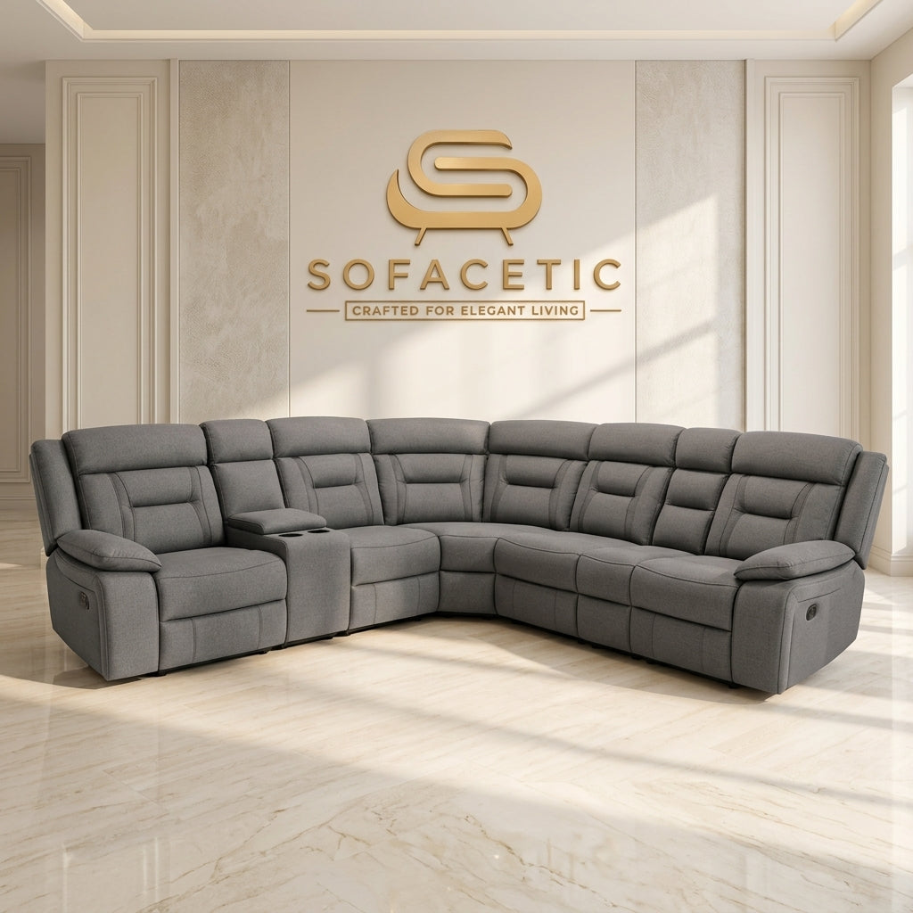 NOVA Leather Recliner Sofa Grey Set