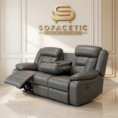 NOVA Leather Recliner Sofa Grey Set