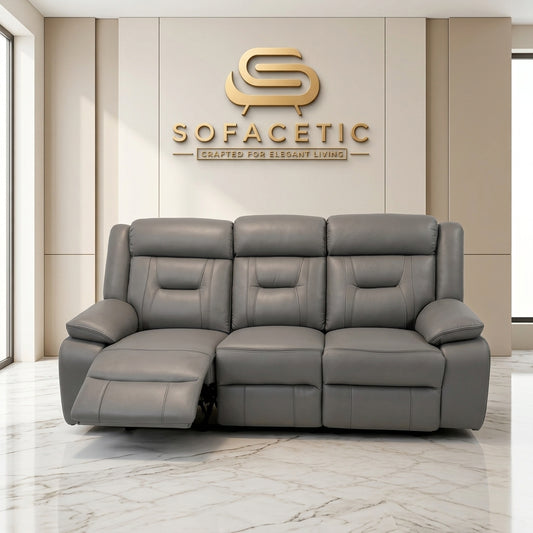 NOVA Leather Recliner Sofa Grey Set