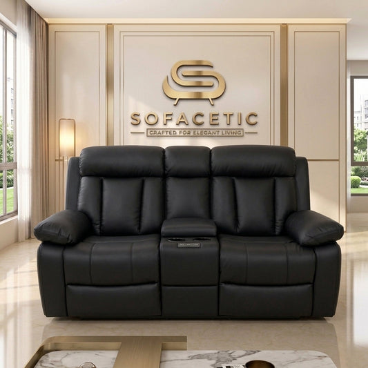 Vancouver Leather Recliner Sofa Black Set