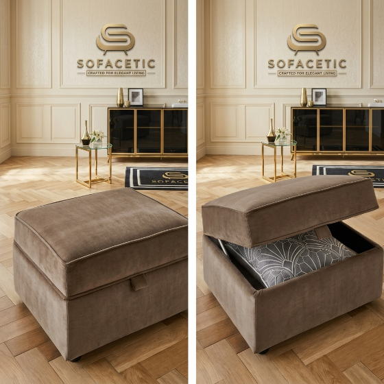 Storage Footstool in Plush Velvet Fabric