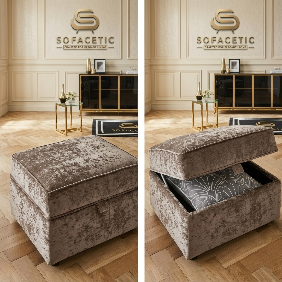 Storage Footstool in Crush Velvet Fabric