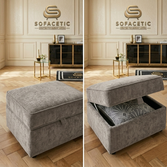 Storage Footstool in Chenille Fabric