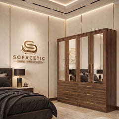 4 Door Walnut Color Wardrobe