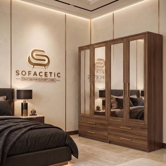 4 Door Walnut Color Wardrobe