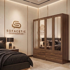 4 Door Walnut Color Wardrobe