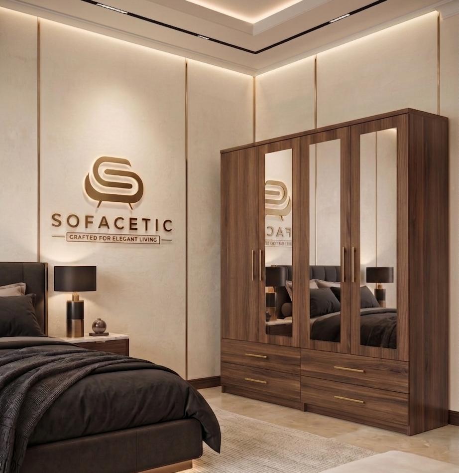 4 Door Walnut Color Wardrobe