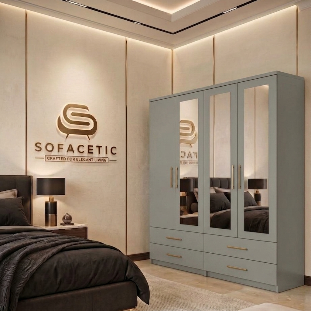 4 Door Grey Color Wardrobe