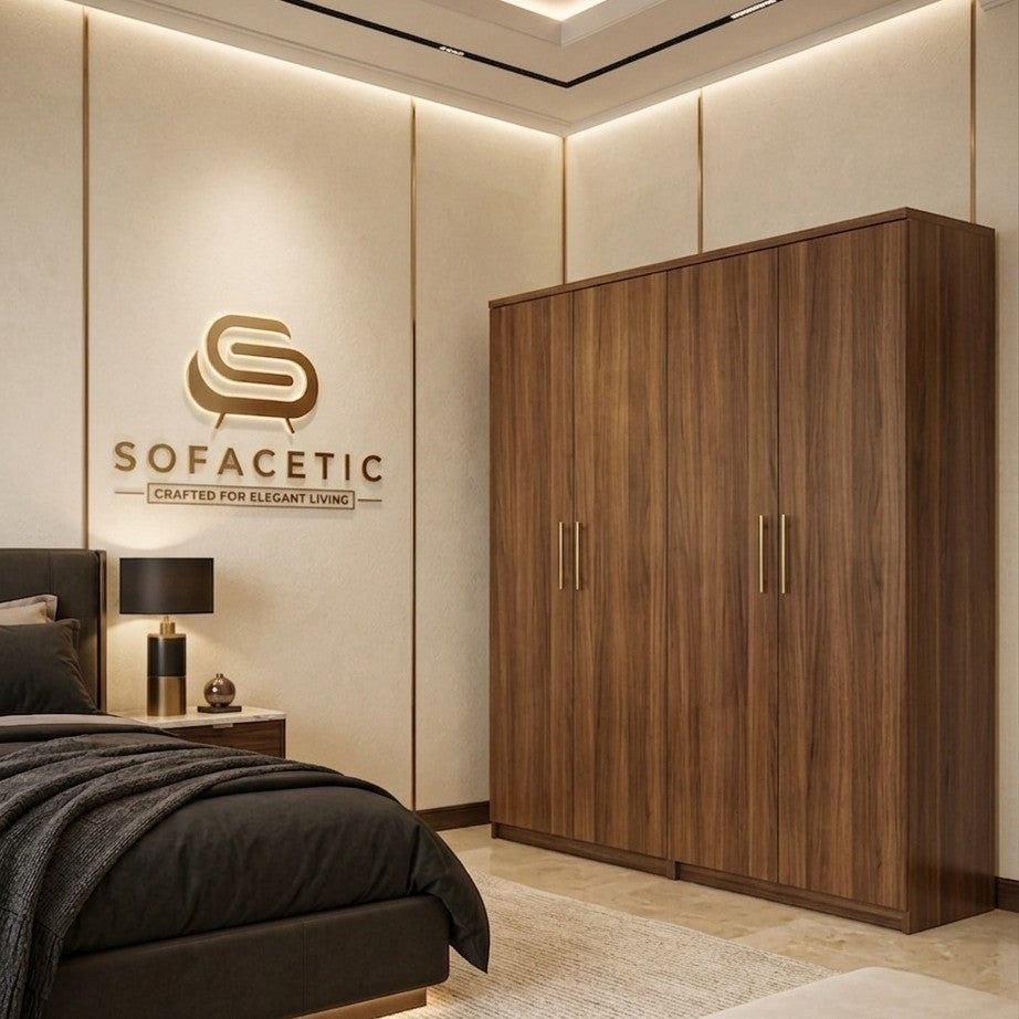 4 Door Walnut Color Wardrobe