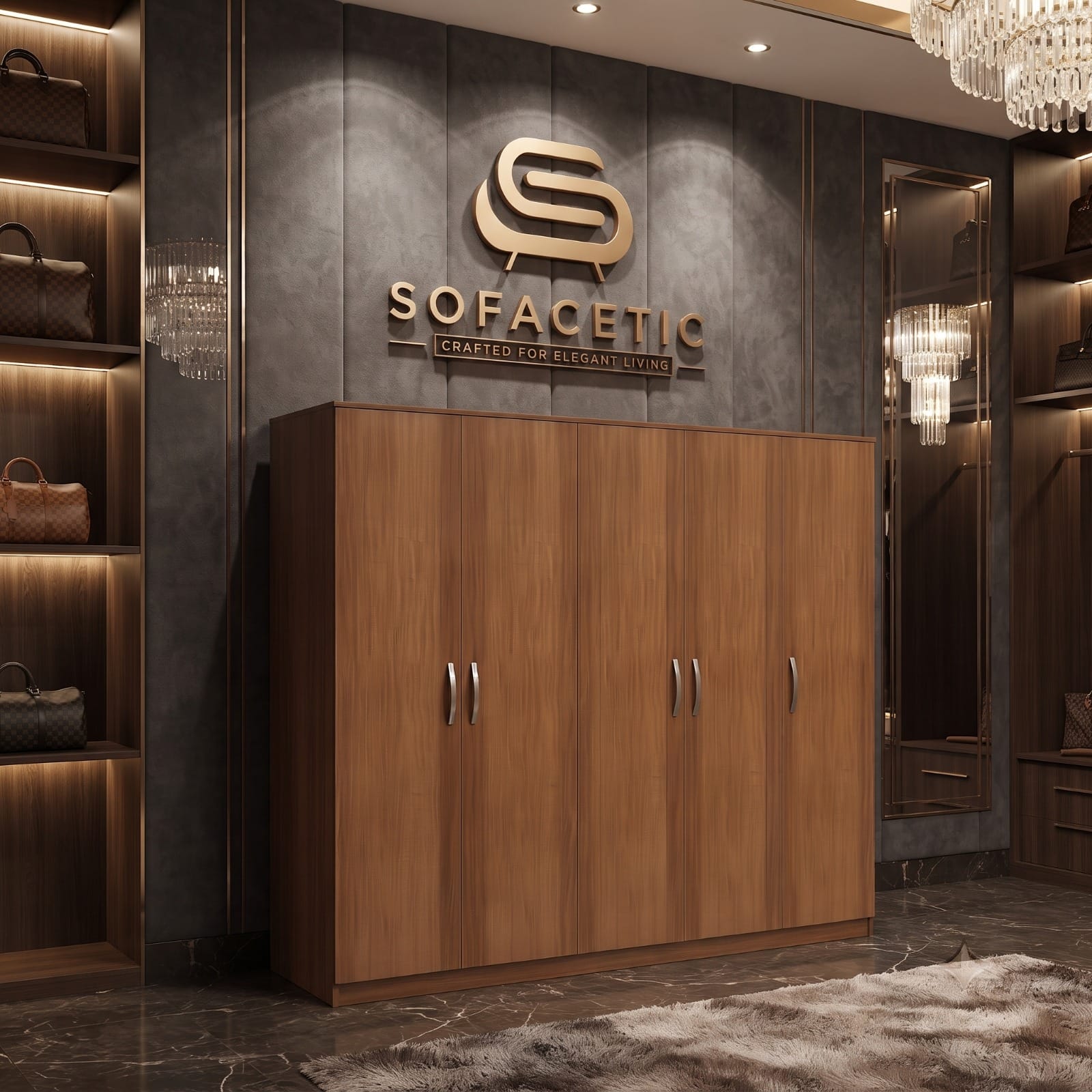 5 Door Walnut color Wardrobe