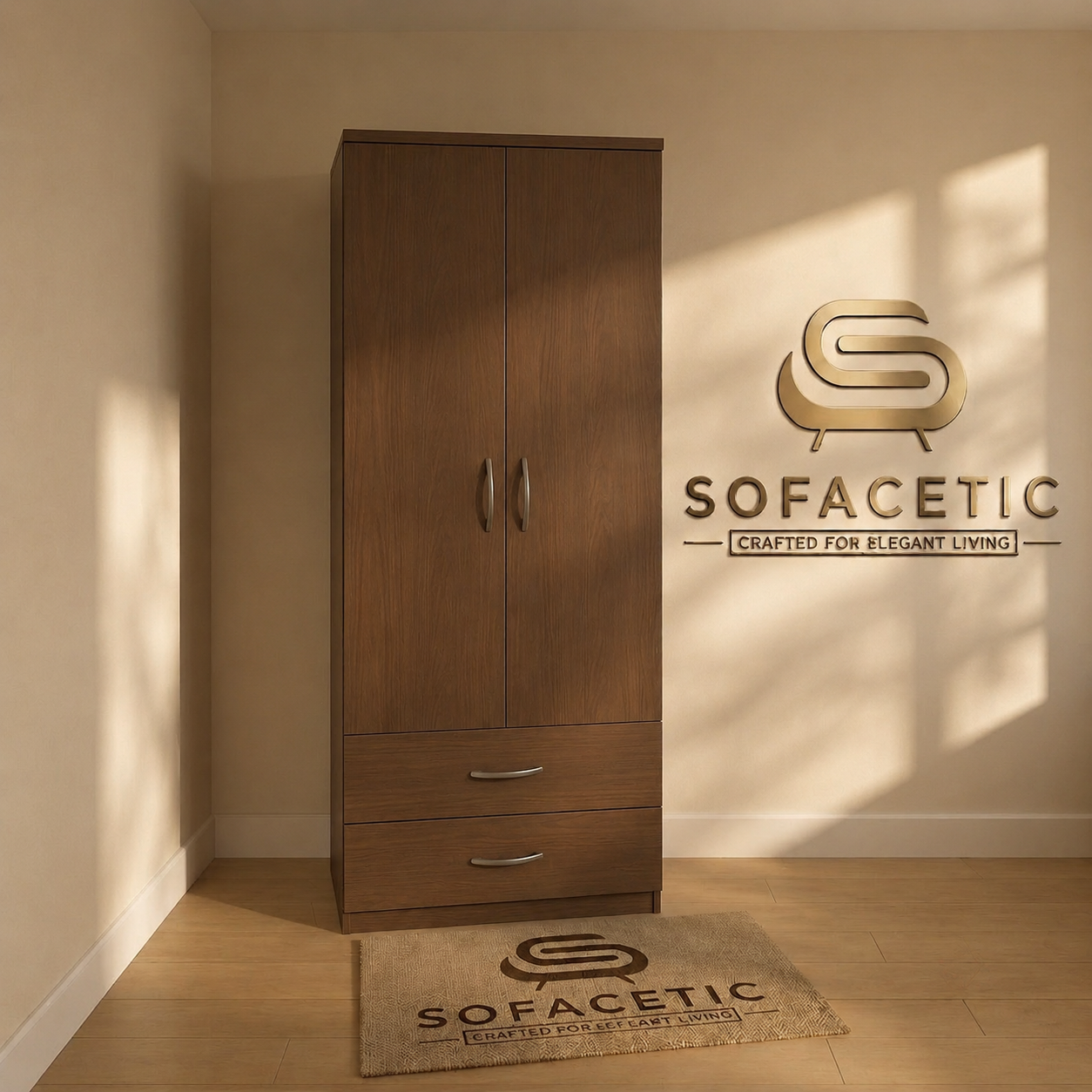 2 Door Walnut Color Wardrobe