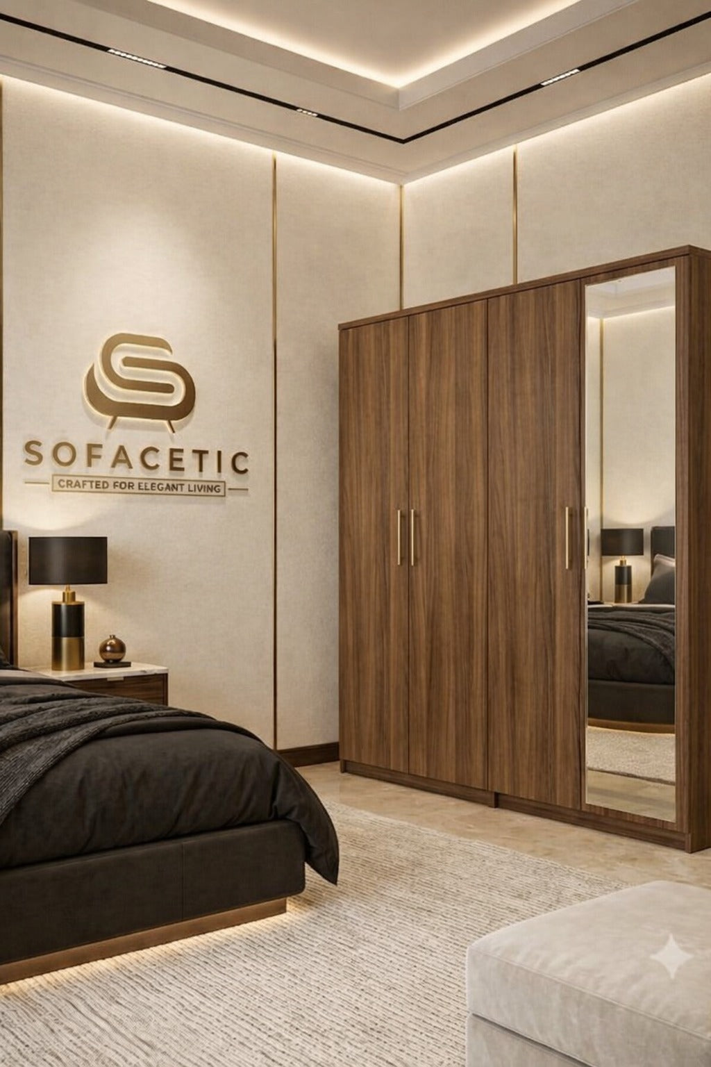 4 Door Walnut Color Wardrobe