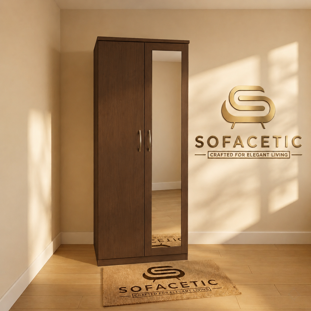 2 Door Walnut Color Wardrobe
