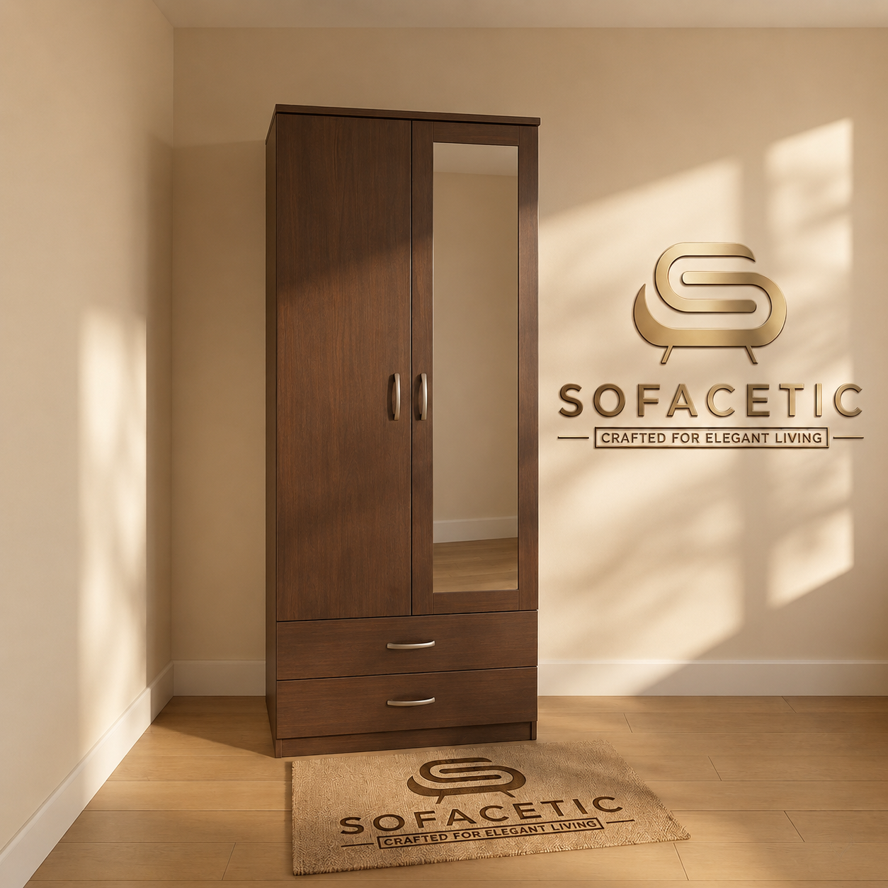 2 Door Walnut Color Wardrobe