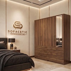 4 Door Walnut Color Wardrobe