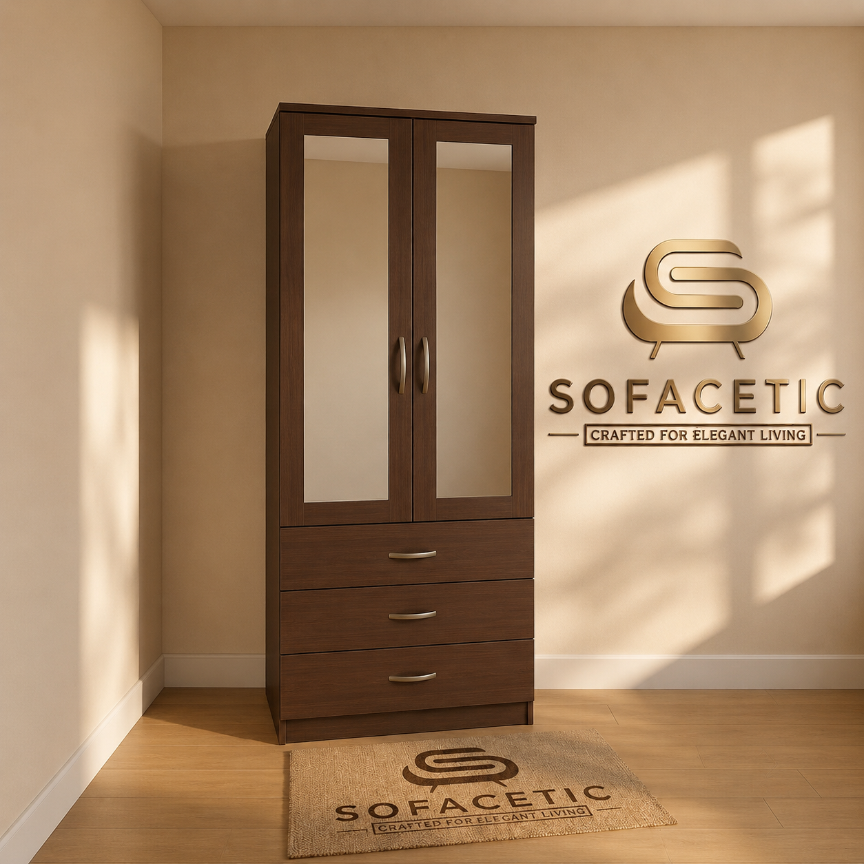 2 Door Walnut Color Wardrobe