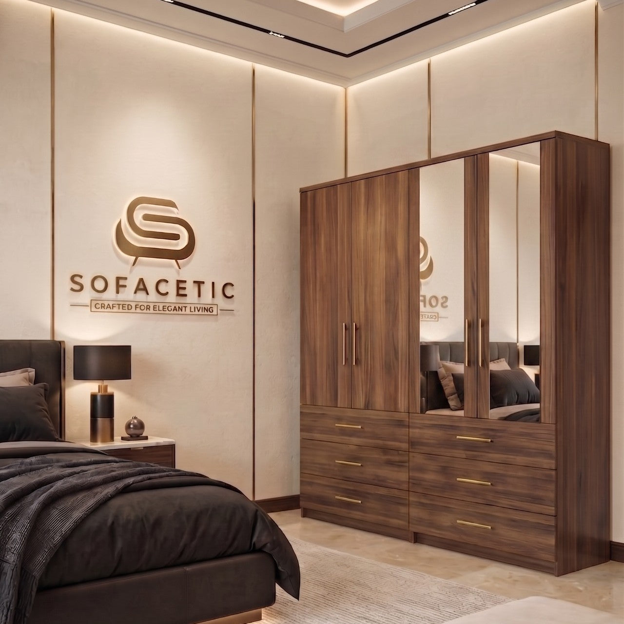 4 Door Walnut Color Wardrobe