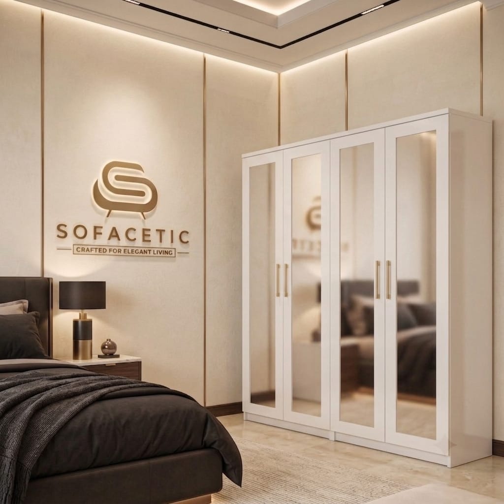 4 Door White Color Wardrobe