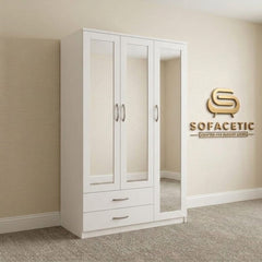 3 Door White Color Wardrobe