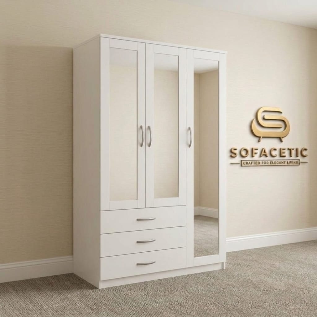3 Door White Color Wardrobe
