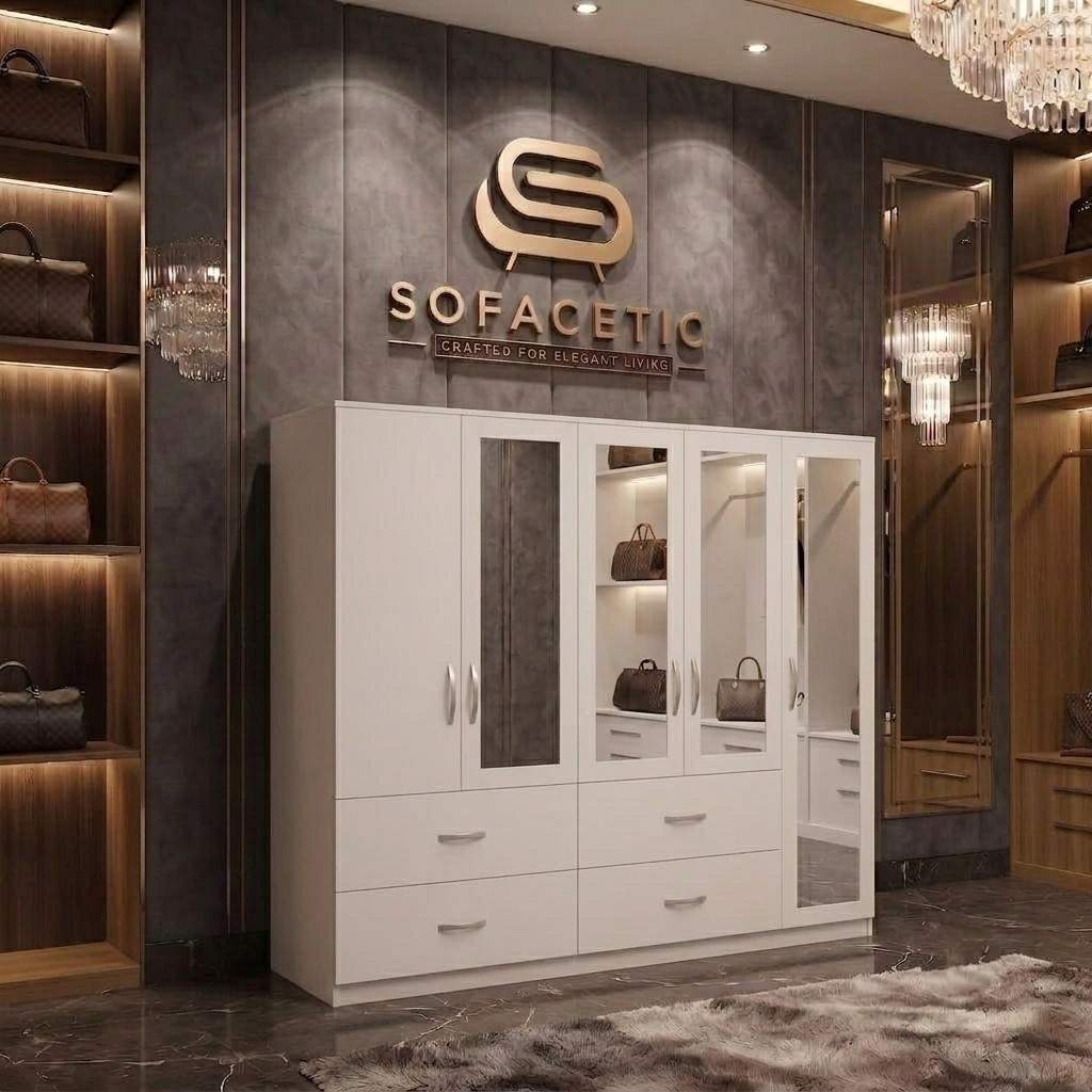 5 Door white color Wardrobe