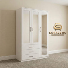 3 Door White Color Wardrobe