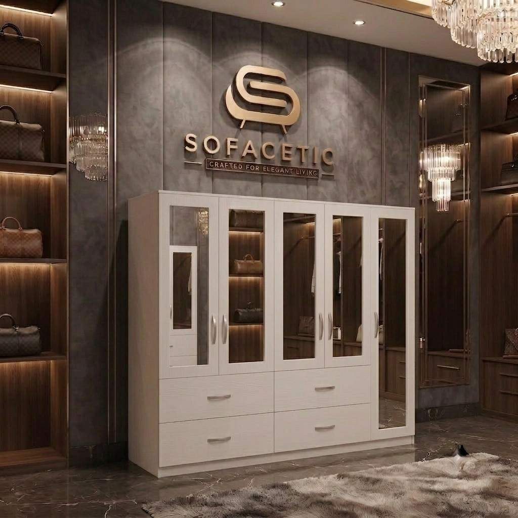 5 Door white color Wardrobe