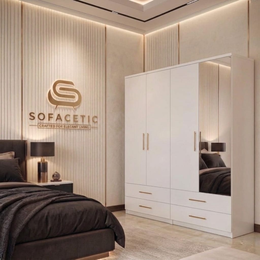 4 Door White Color Wardrobe