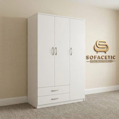 3 Door White Color Wardrobe