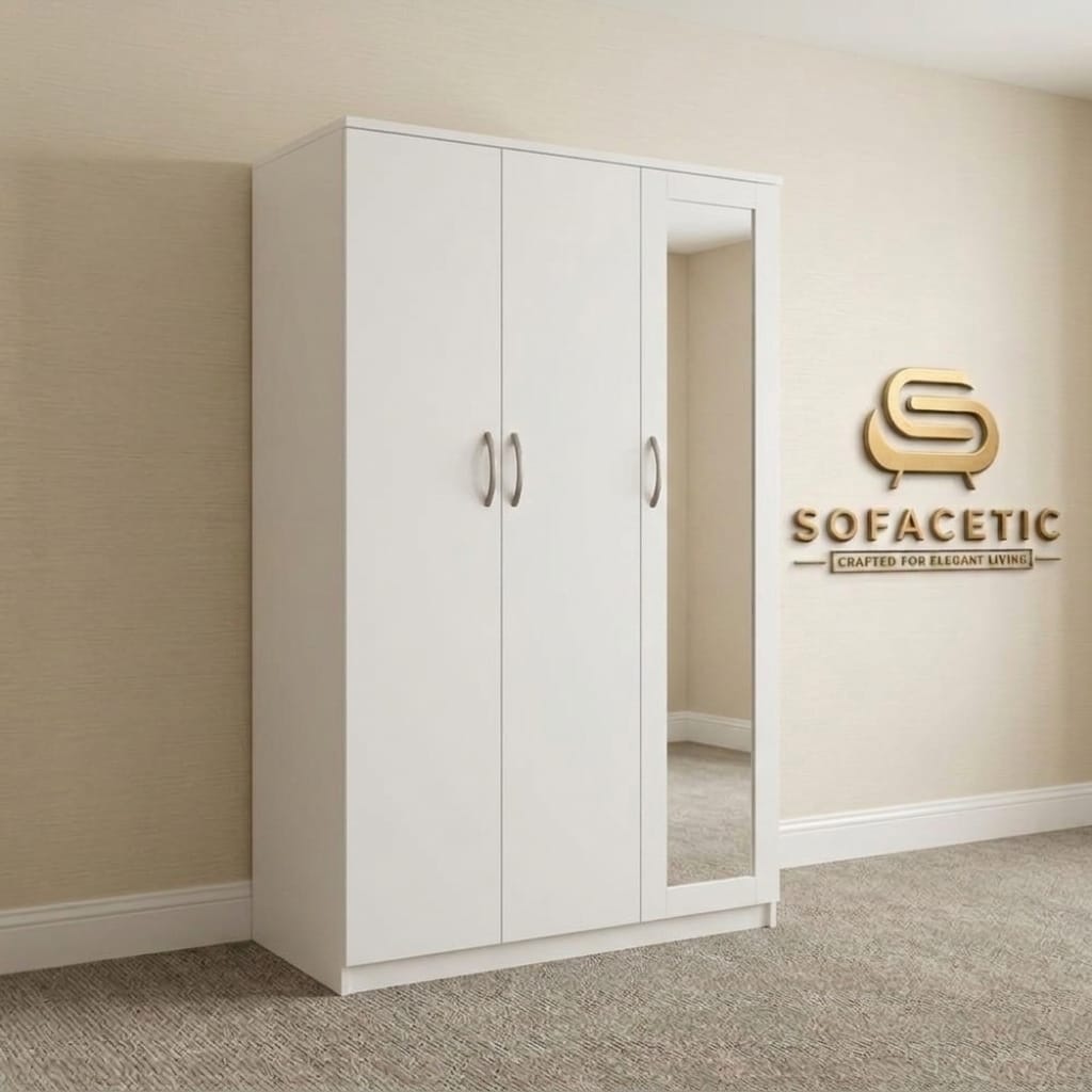 3 Door White Color Wardrobe