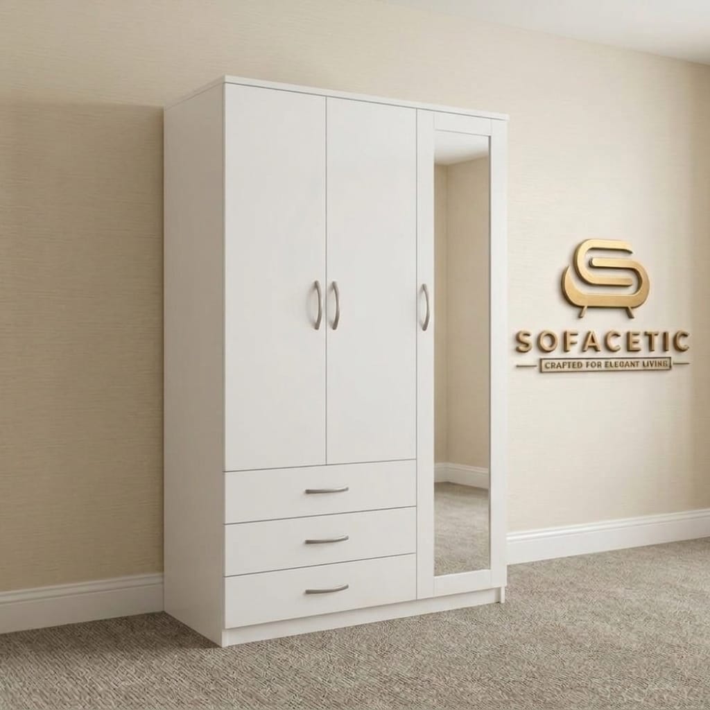 3 Door White Color Wardrobe