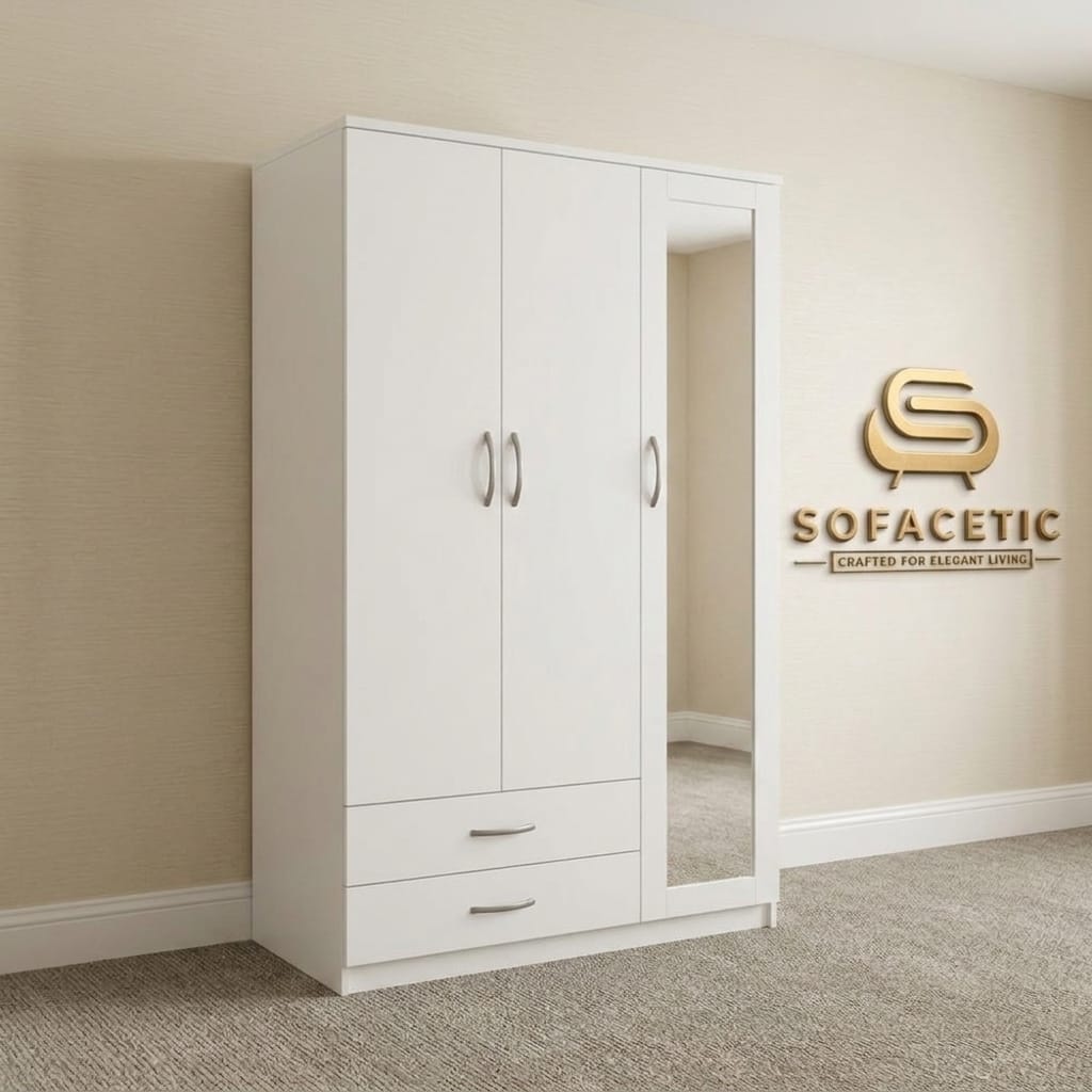 3 Door White Color Wardrobe