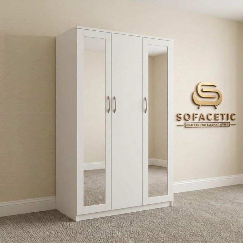 3 Door White Color Wardrobe