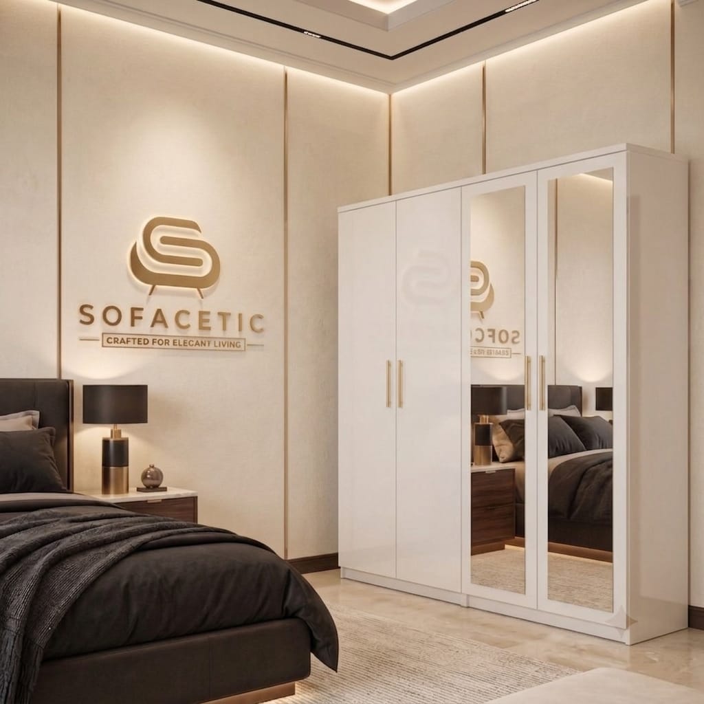 4 Door White Color Wardrobe
