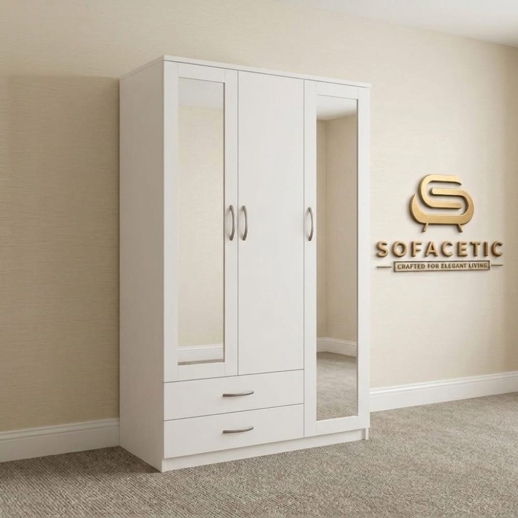 3 Door White Color Wardrobe