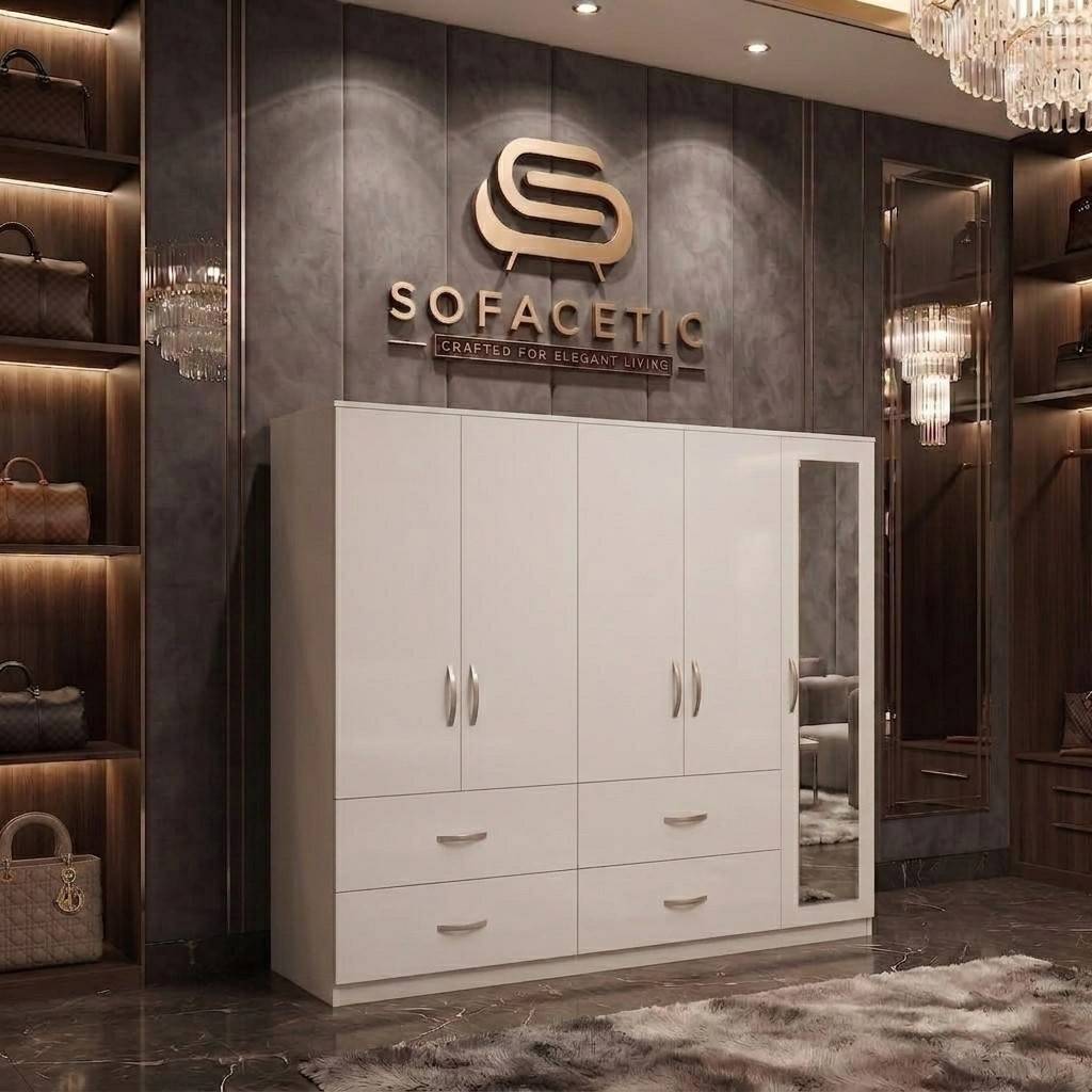 5 Door white color Wardrobe