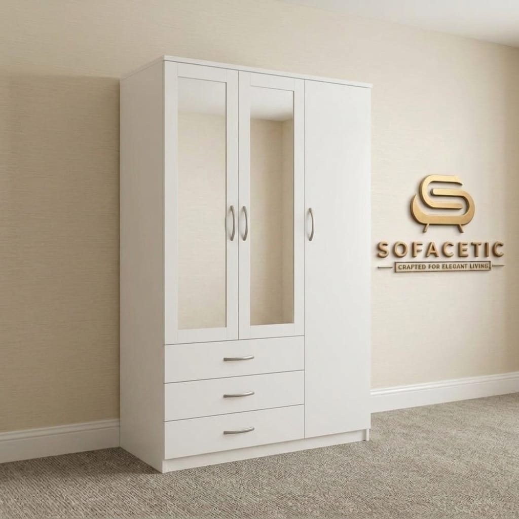 3 Door White Color Wardrobe